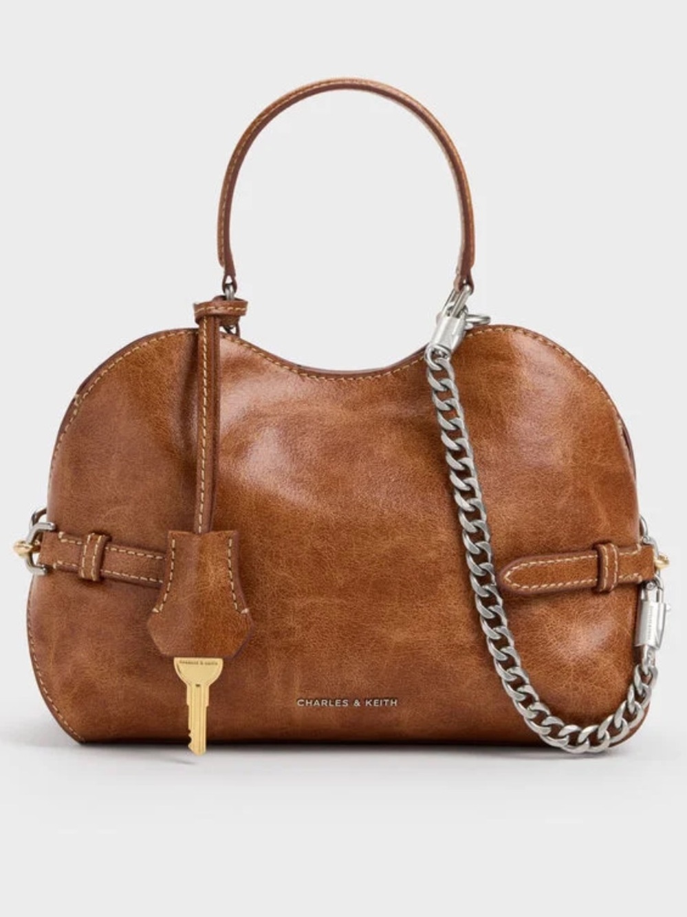 Charles & Keith Delfina Tote Purse in Distressed Tan